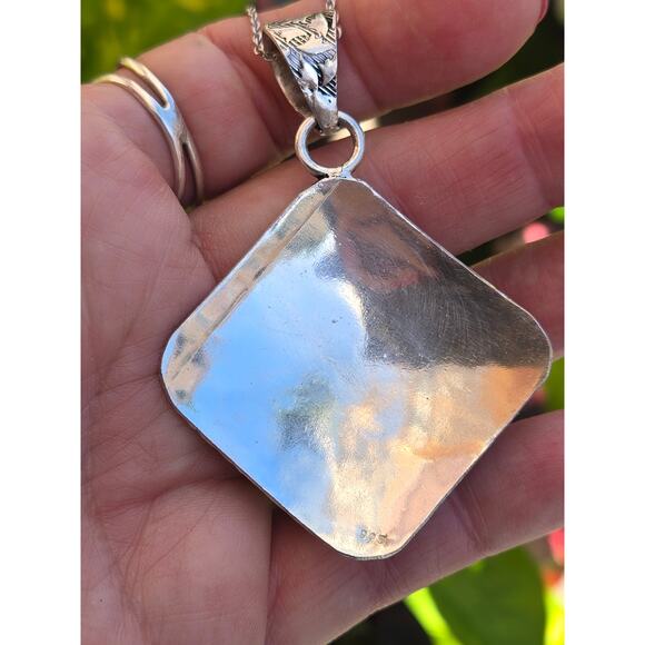 Vintage Modernist Sterling Silver Blue Lapis Lazuli & Pearl Pendant Necklace 20" - Picture 7 of 8